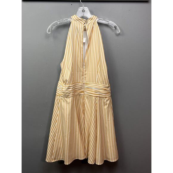 C/MEO Collective Halter Dress Womens Medium Yellow White Striped Swing Preppy - Picture 2 of 6